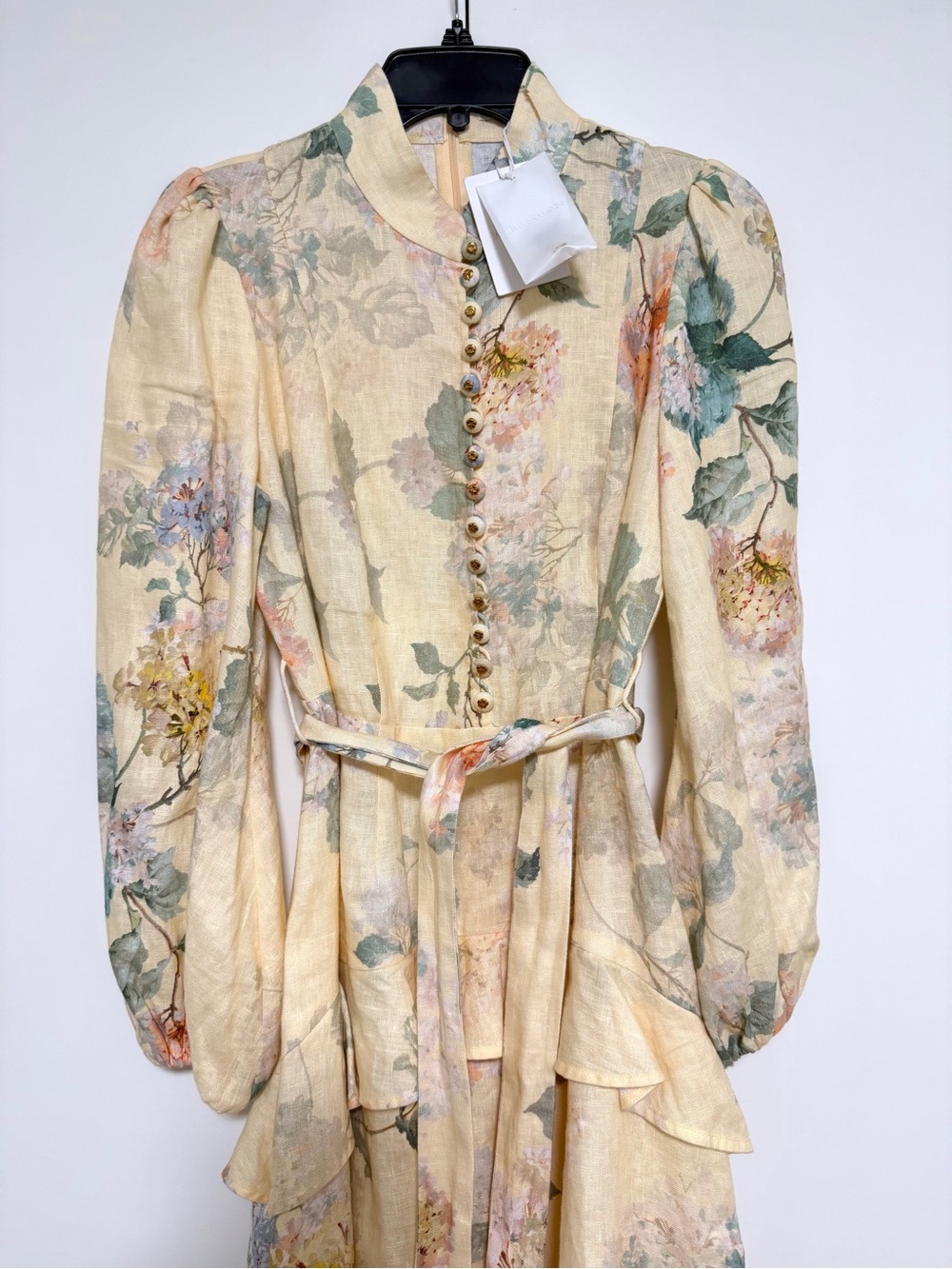 Zimmermann Illuminate Peplum Linen Midi Dress Lemon Hydrangea - AU2/US8 - NWOT - Picture 5 of 16